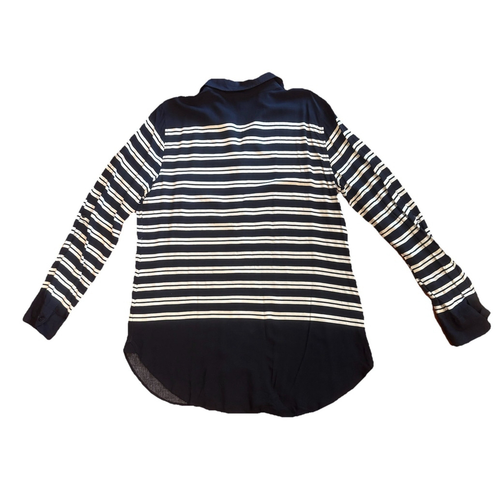 Talbots Women Shirt Blouse Size:M Blue White Striped Button-Up Rayon Super Soft - Picture 5 of 12